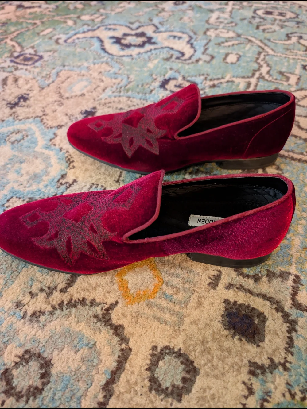 Steve Madden Men's Lorax Burgundy Velvet Embroidered Slip-On Loafers